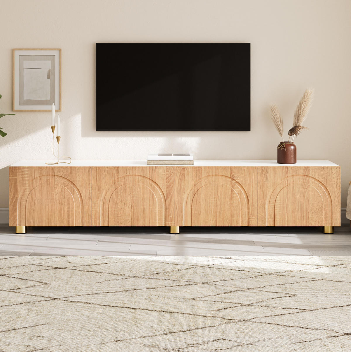 TV-SCHRANK mit 4 Türen 180 x 35 x 40 cm Natur Weiß - Birnbaumfarben, Holzwerkstoff (35/40/180cm) - Beauniv