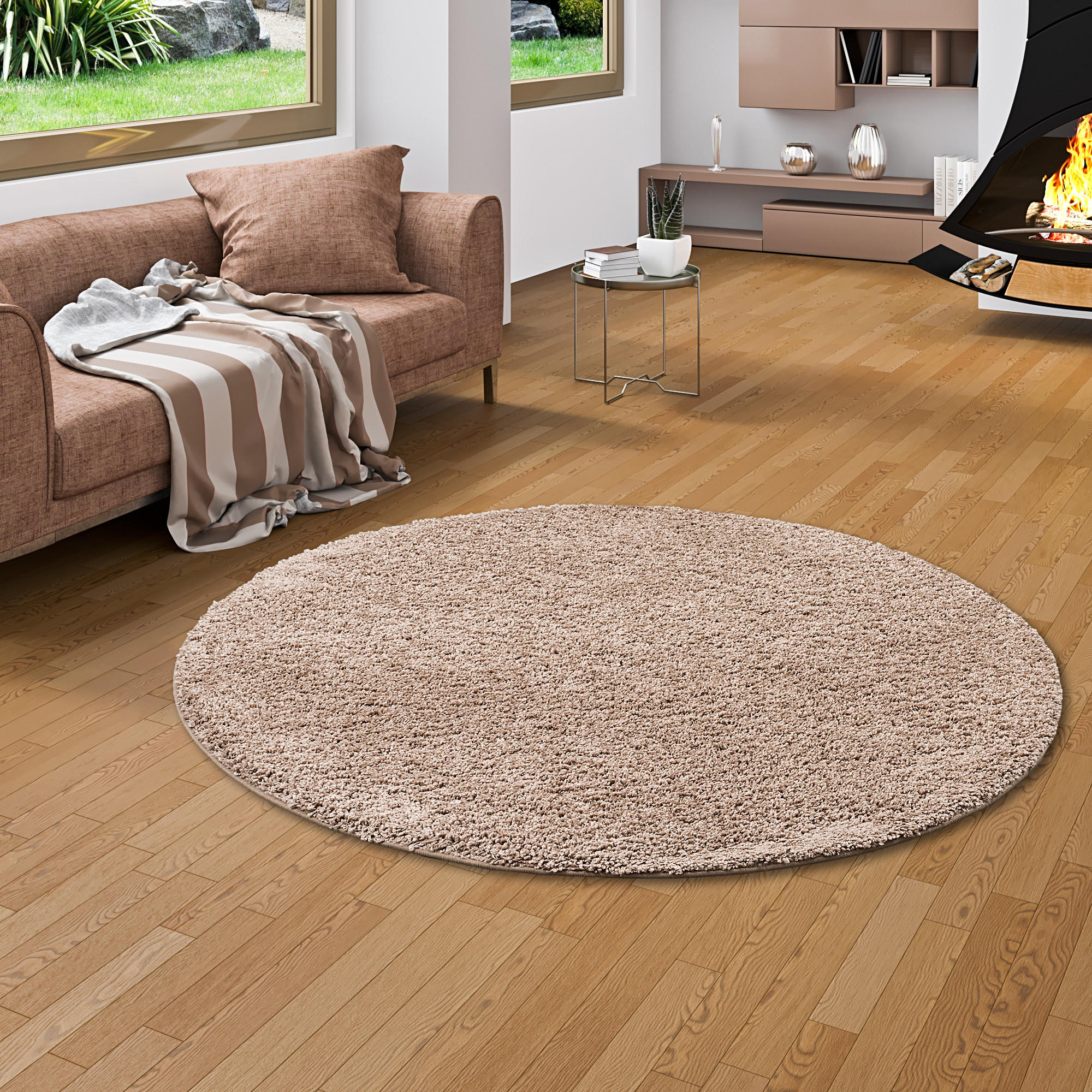 LUXUS HOCHFLOR LANGFLOR TEPPICH MILANO RUND - Mauve, Textil (200/200cm) - Snapstyle