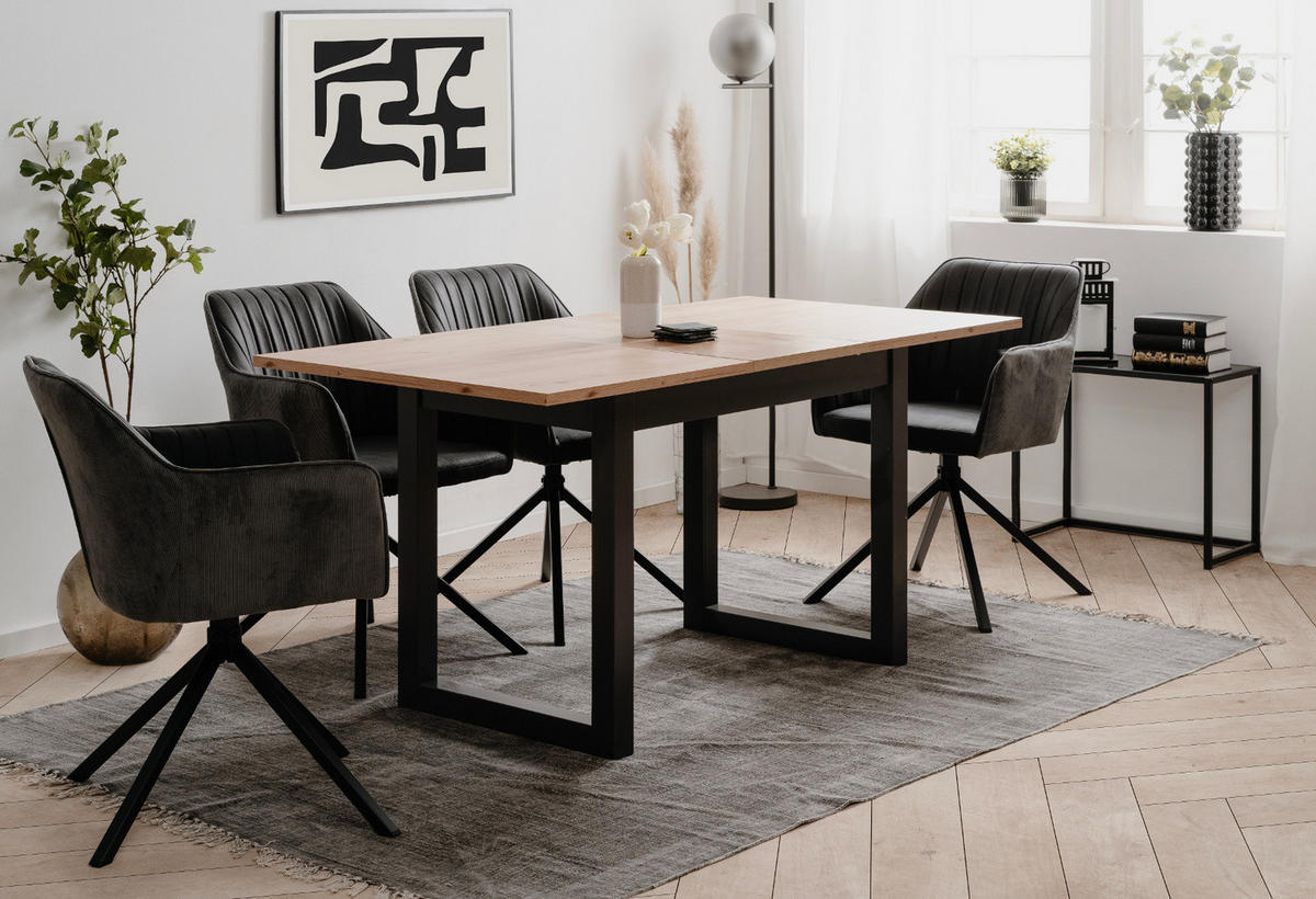 ESSTISCH Eiche Artisan, grau 120/160 cm, Küchentisch ausziehbar - Anthrazit/Eiche Artisan, Holzwerkstoff (90/160/75cm) - Furn.Design