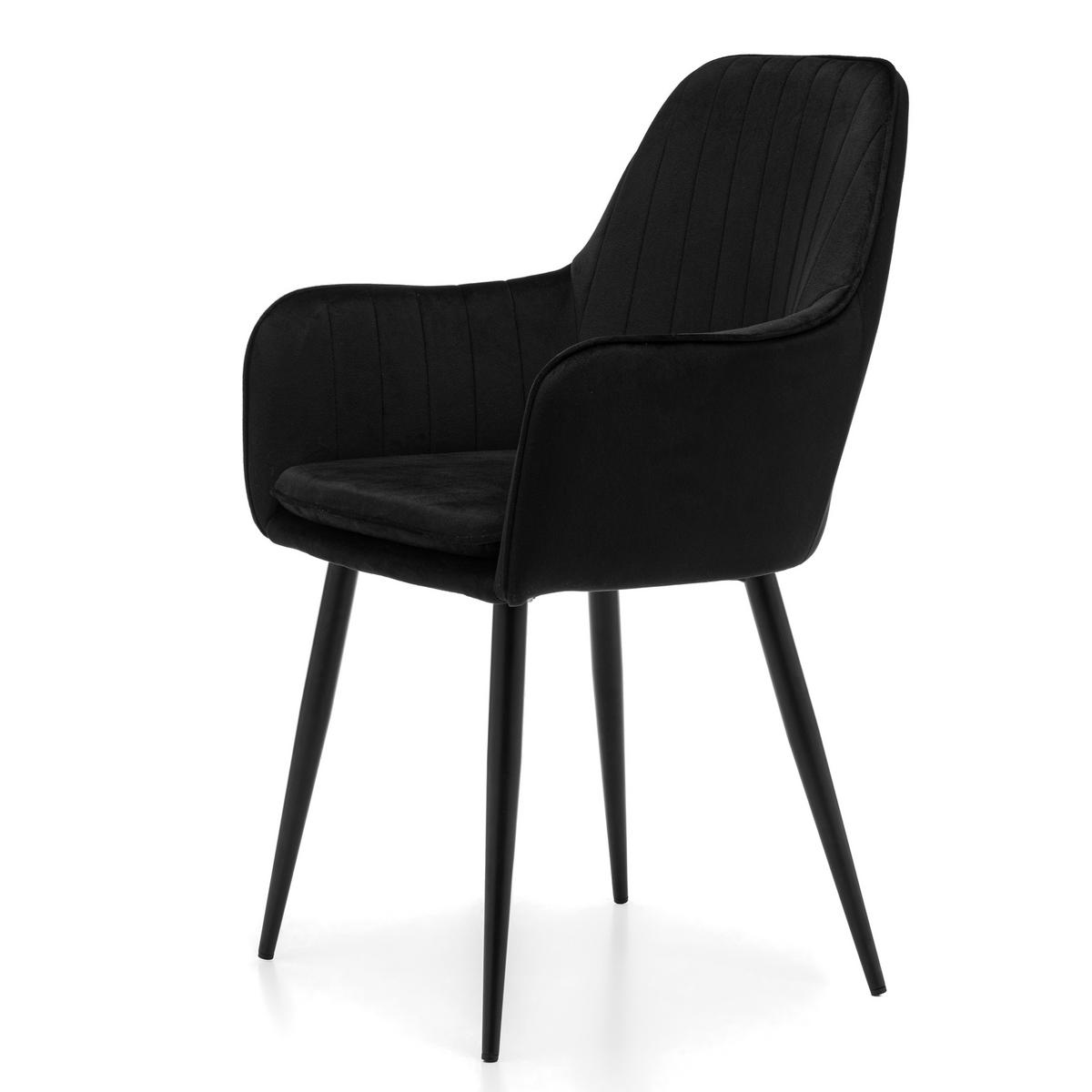 STUHL EMILIA gepolstert mit Steppung - schwarz - Samt Velours - Schwarz, Textil/Metall (58/90/58cm) - NEW HOME