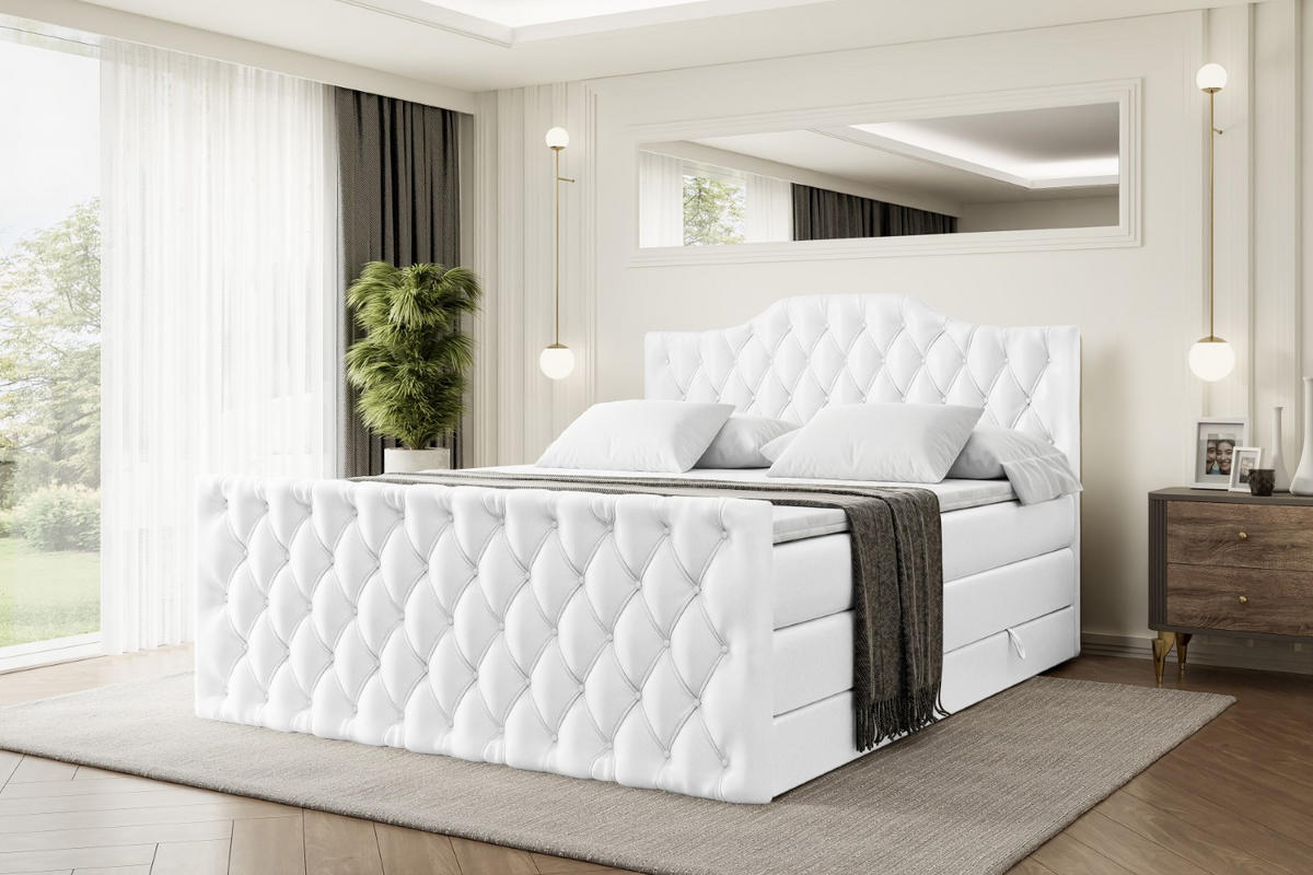 BOXSPRINGBETT VILA-1-Z KING - 180x200 - H3/H4 - Weiß Hochglanz - Weiß Hochglanz, Holzwerkstoff (180/200cm) - ALTDECOR
