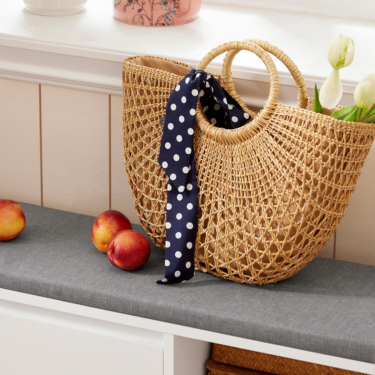 SCHUHBANK Grau - Hellgrau/Weiß, Holzwerkstoff (90/46/24cm) - SoBuy