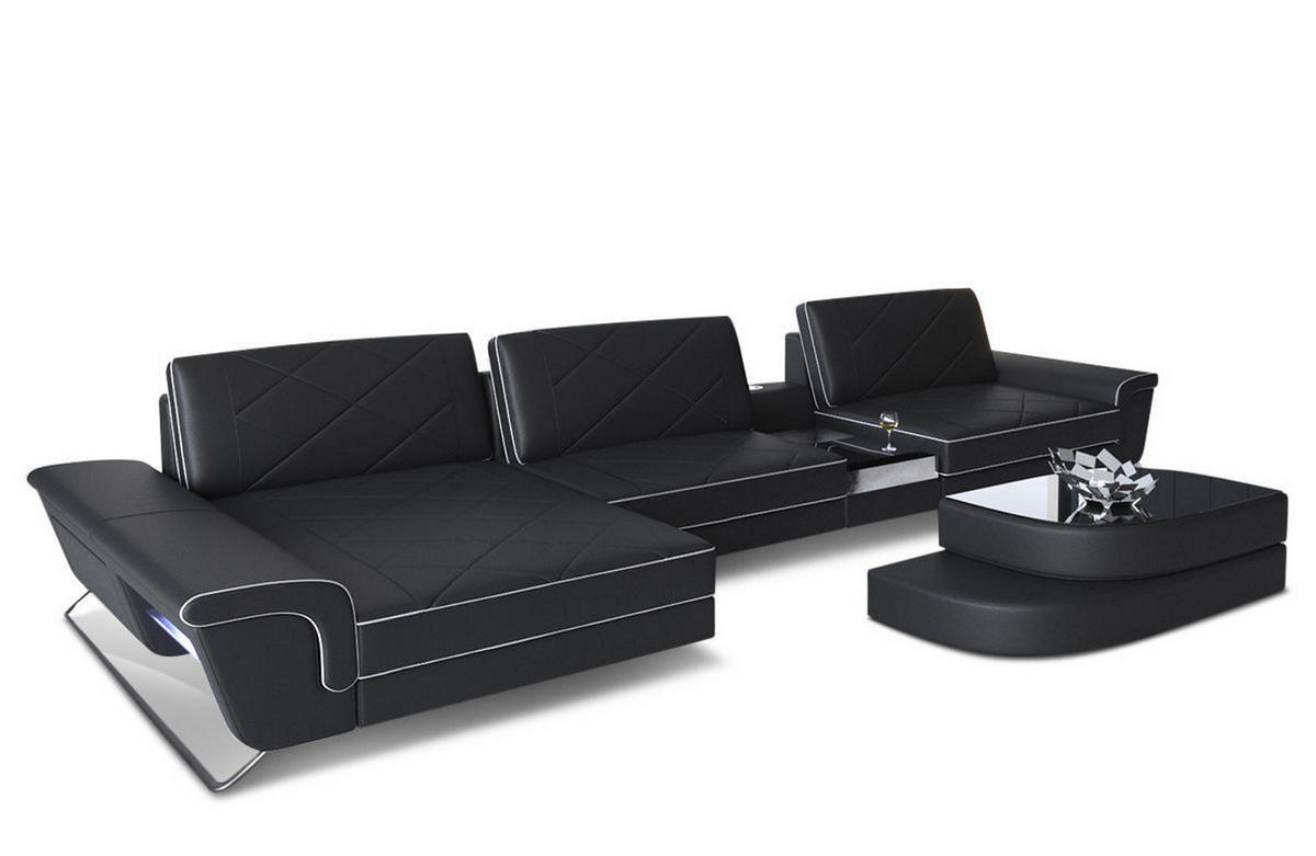 LEDERSOFA Bari L - Schwarz/Weiß, Leder (197/369cm) - Sofa Dreams