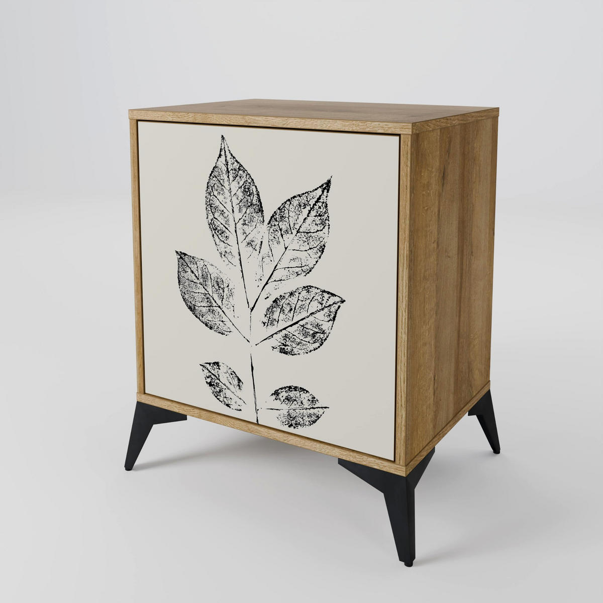 SIDEBOARD LEAFY STAMPS, Eichefarben, 57,5x42x67,5 cm, Schwarze Metall-Rahmenfüße - Eichefarben/Multicolor, Holzwerkstoff/Metall (57.5/67.5/42cm) - SpaceRebels