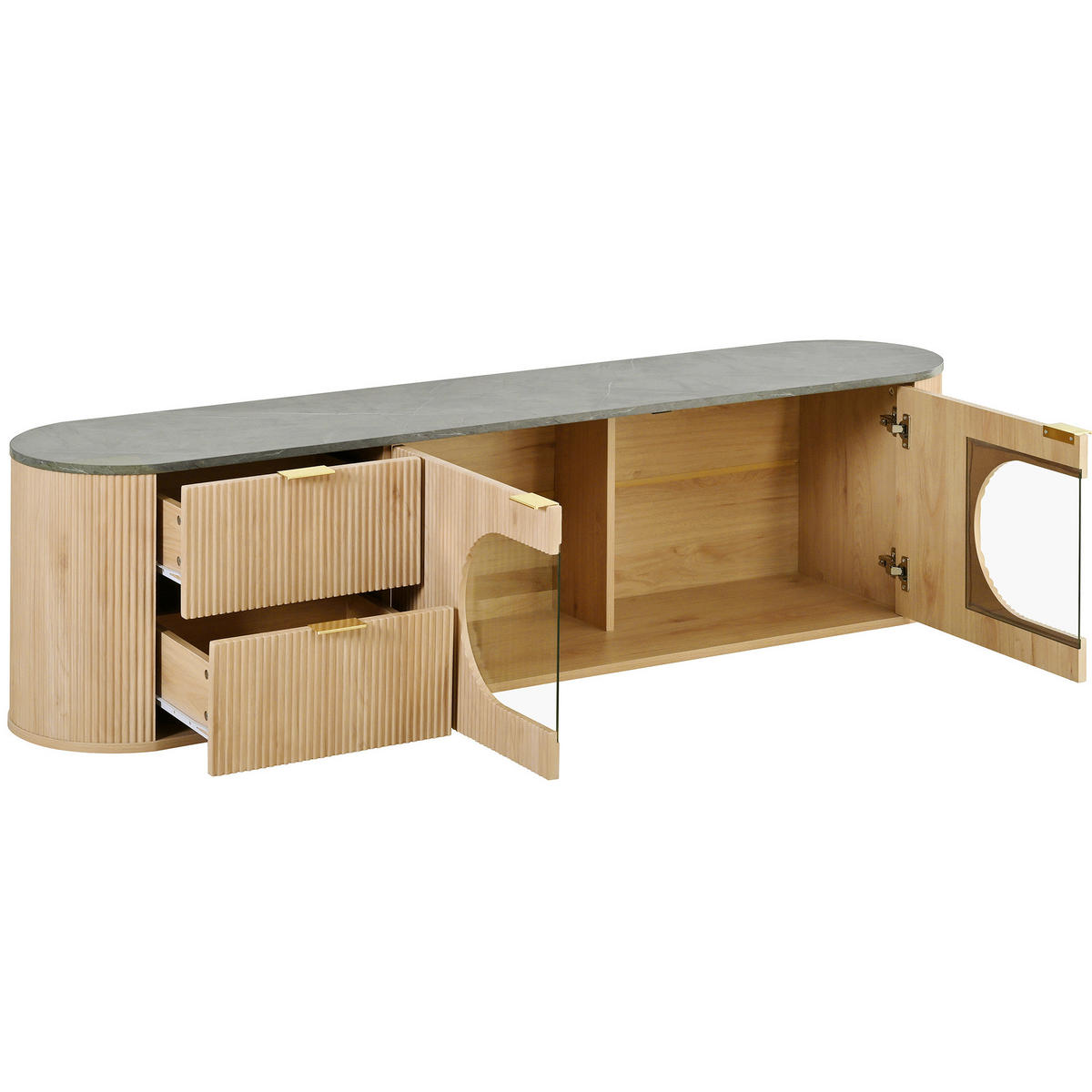 TV-SCHRANK 172/38/45,5 cm natur aus MDF und Glas mit 3D-Fronten - Hellbraun, Holzwerkstoff (172/45.5/38cm) - OKWISH