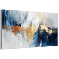 KOVOVÝ OBRAZ Zlatá - modrá - akvarel - umenie - moderné 80x40 cm - svetlomodrá, kov (80/40cm) - MuchoWow