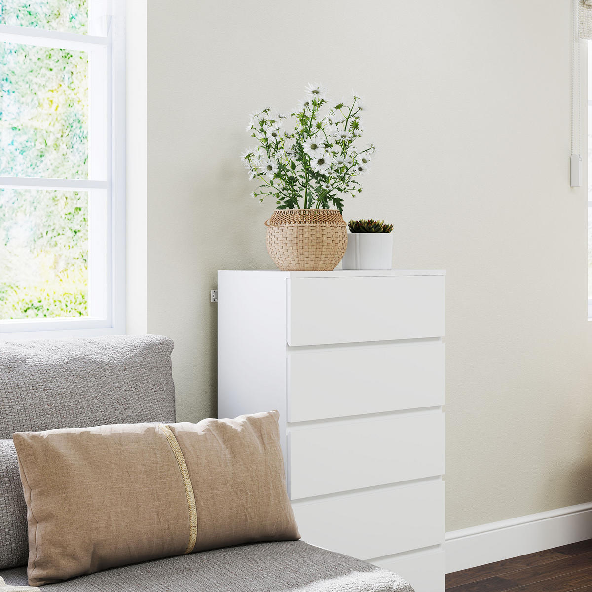 KOMMODE Schubladenschrank Sideboard mit 5 Schubladen, Weiß, 55 x 34 x 100 cm - Weiß, Holzwerkstoff (55/100/34cm) - HOMCOM