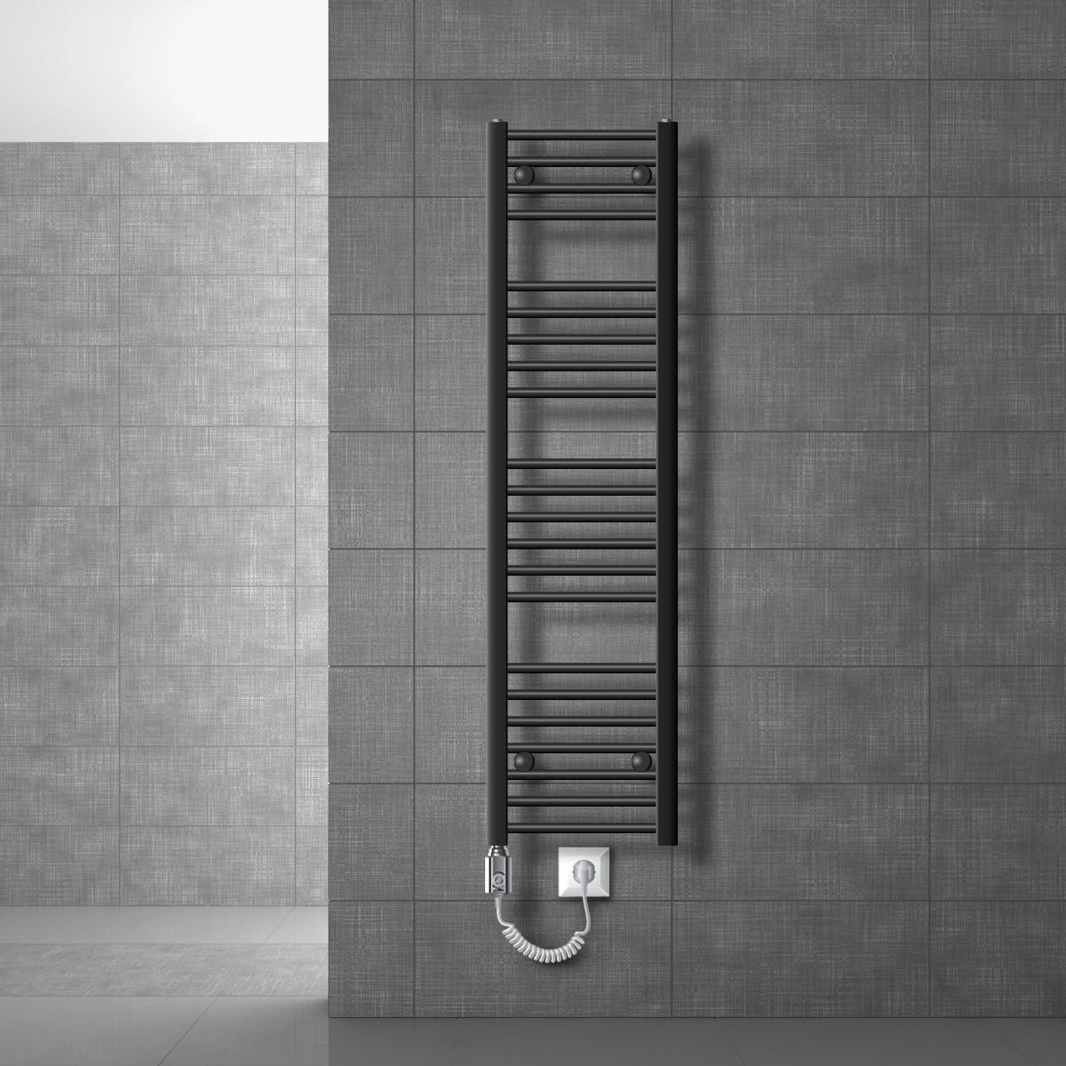 BADHEIZKÖRPER elektrisch Sahara 300x1400 mm Anthrazit gerade mit Heizstab 900W - Anthrazit, Metall (3/140/30cm) - LuxeBath
