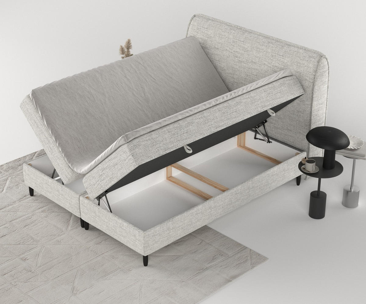 BOXBETT Lunaro 160/200 cm Hellgrau im Modesto Stoff - Hellgrau/Schwarz, Holz/Holzwerkstoff (160/200cm) - AltaBeds