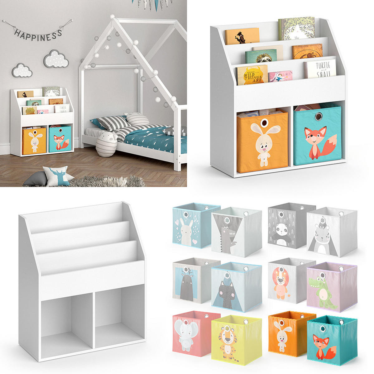 KINDERREGAL Luigi Weiß 72 x 79 cm mit 2 Faltboxen opt.1 - Weiß, Holzwerkstoff (72/79/30.7cm) - Vicco