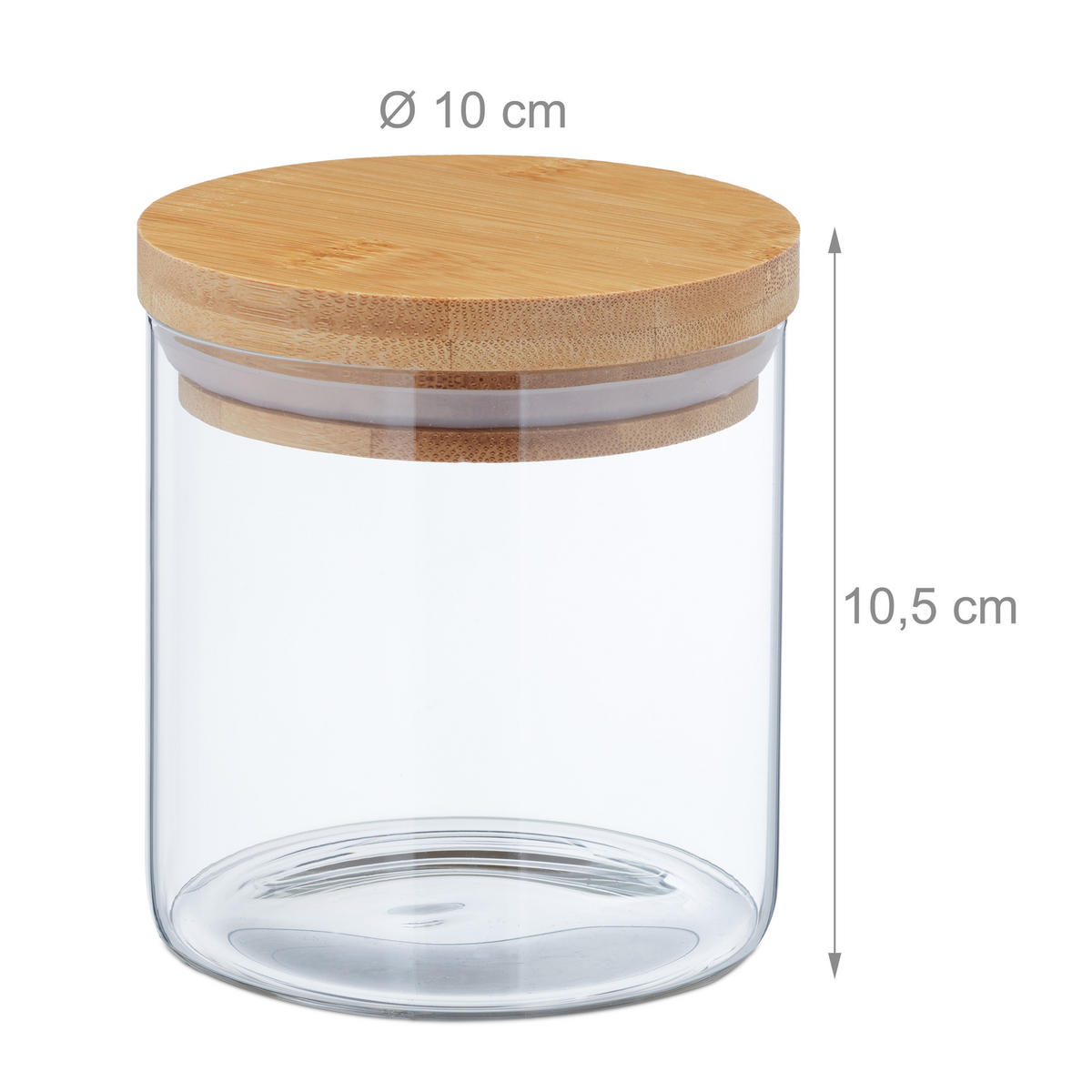 9xVORRATSGLAS - Transparent, Glas/Holz (10/10.5/10cm) - Relaxdays