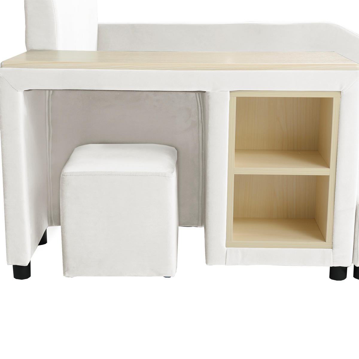 KINDERBETT 90/200 cm in Weiß mit Schreibtisch, Hocker und Ablageboden Samt - Weiß, Holzwerkstoff/Textil (90/200cm) - CHICFURN