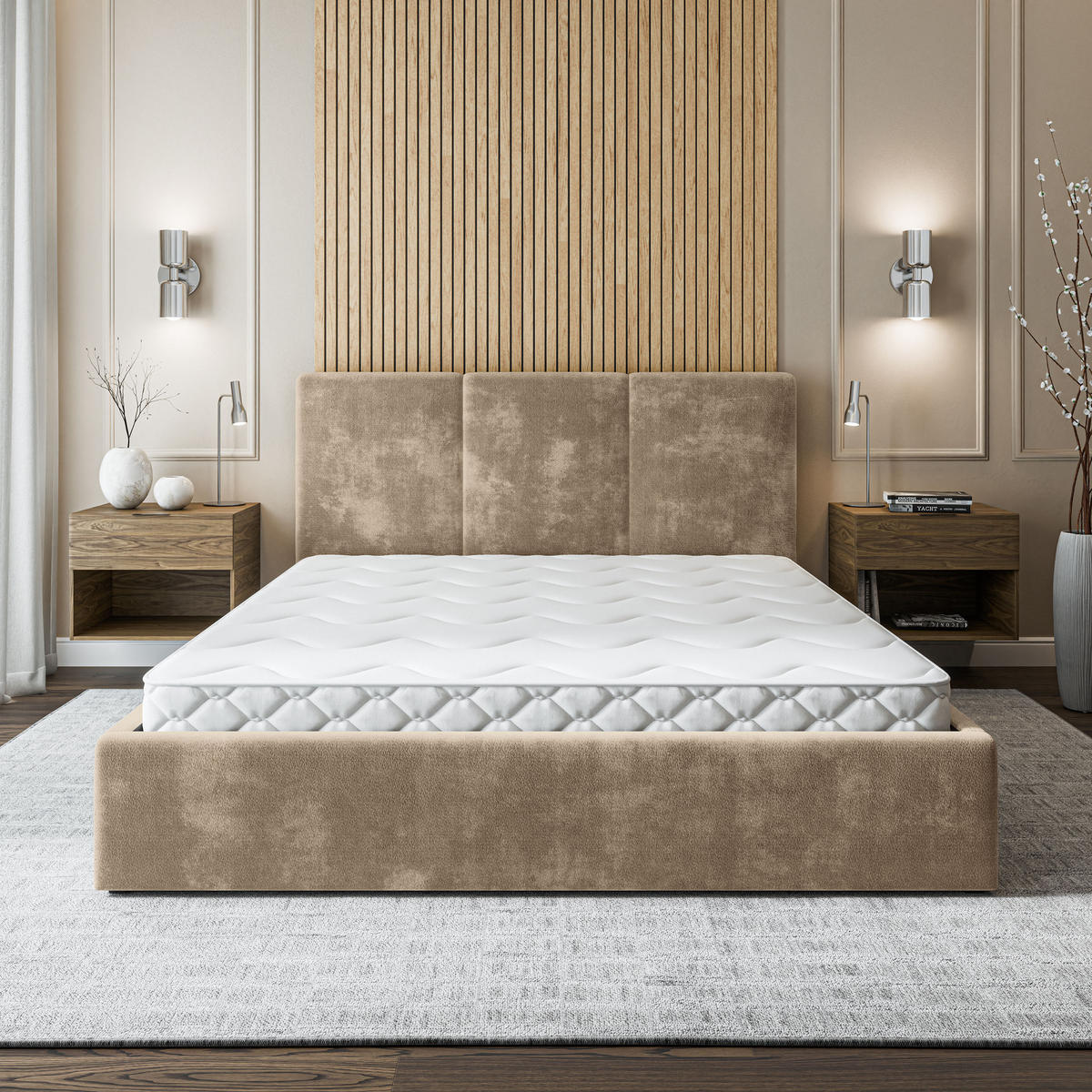 POLSTERBETT AZURI 180x200 cm mit Bettkästen - Beige - Beige, Holz (180/200cm) - MASSENO