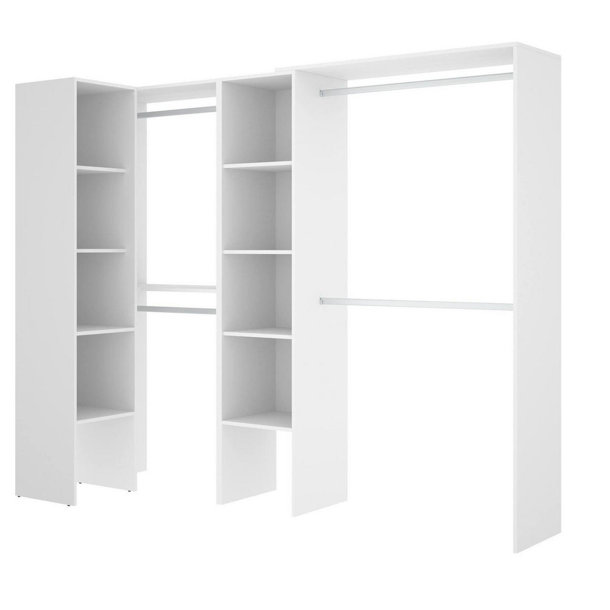 OFFENER KLEIDERSCHRANK Quadro Holz-Effekt Weiß 79.4x228h187 - Weiß, Holzwerkstoff (228/187/79.4cm) - DMORA