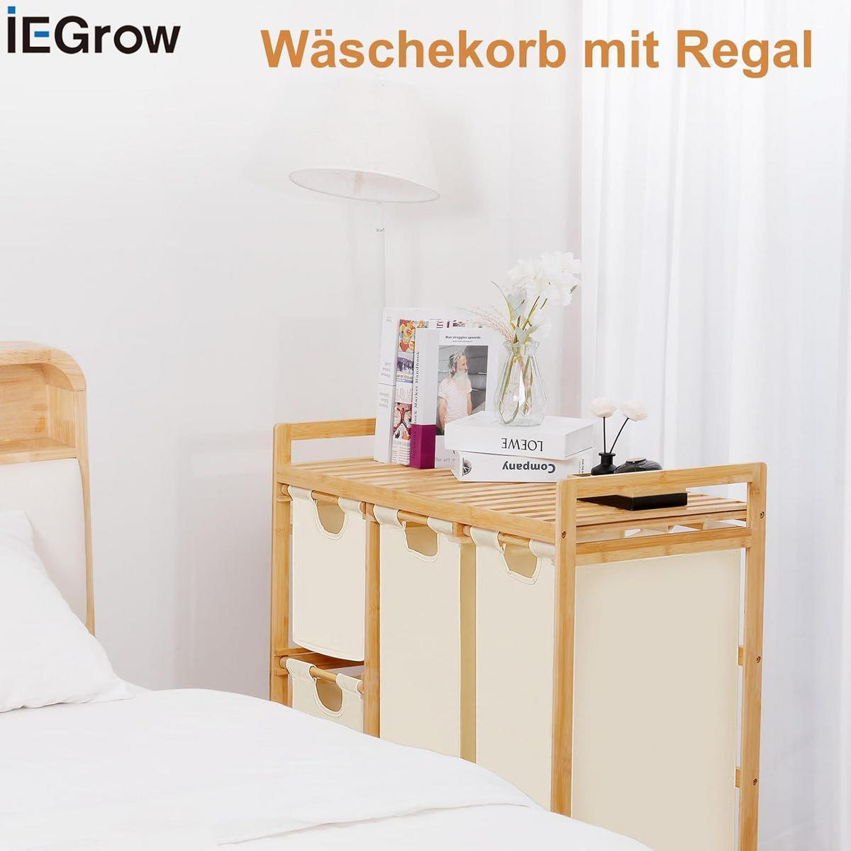 WÄSCHEKORB mit Ablage Bambus Beige 77 cm - Creme, Naturmaterialien (81/77/41.5cm)