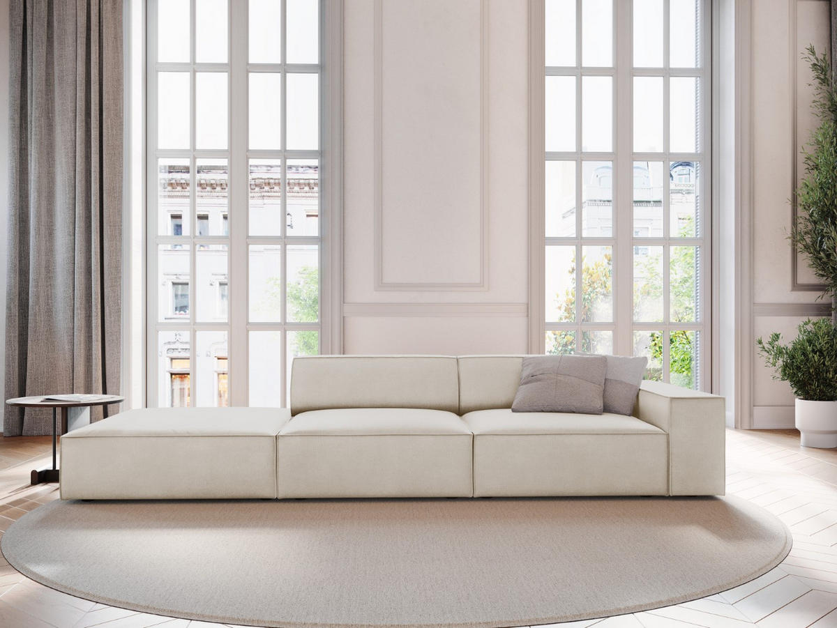 LINKES-SOFA Jodie aus Samt dunkelbeige 3 Sitzplätze - Mokka, Textil (262/70/102cm) - Micadoni