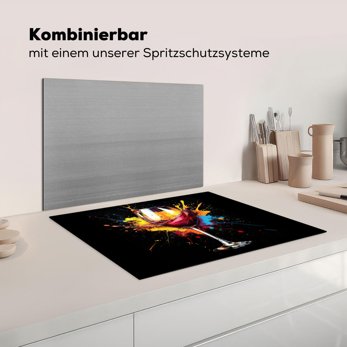 KRYT NA INDUKČNÍ DESKU Víno - sklo - graffiti - nápoj - červená - barva 71x52 cm - vínově červená, plast (71/52/0.2cm) - MuchoWow