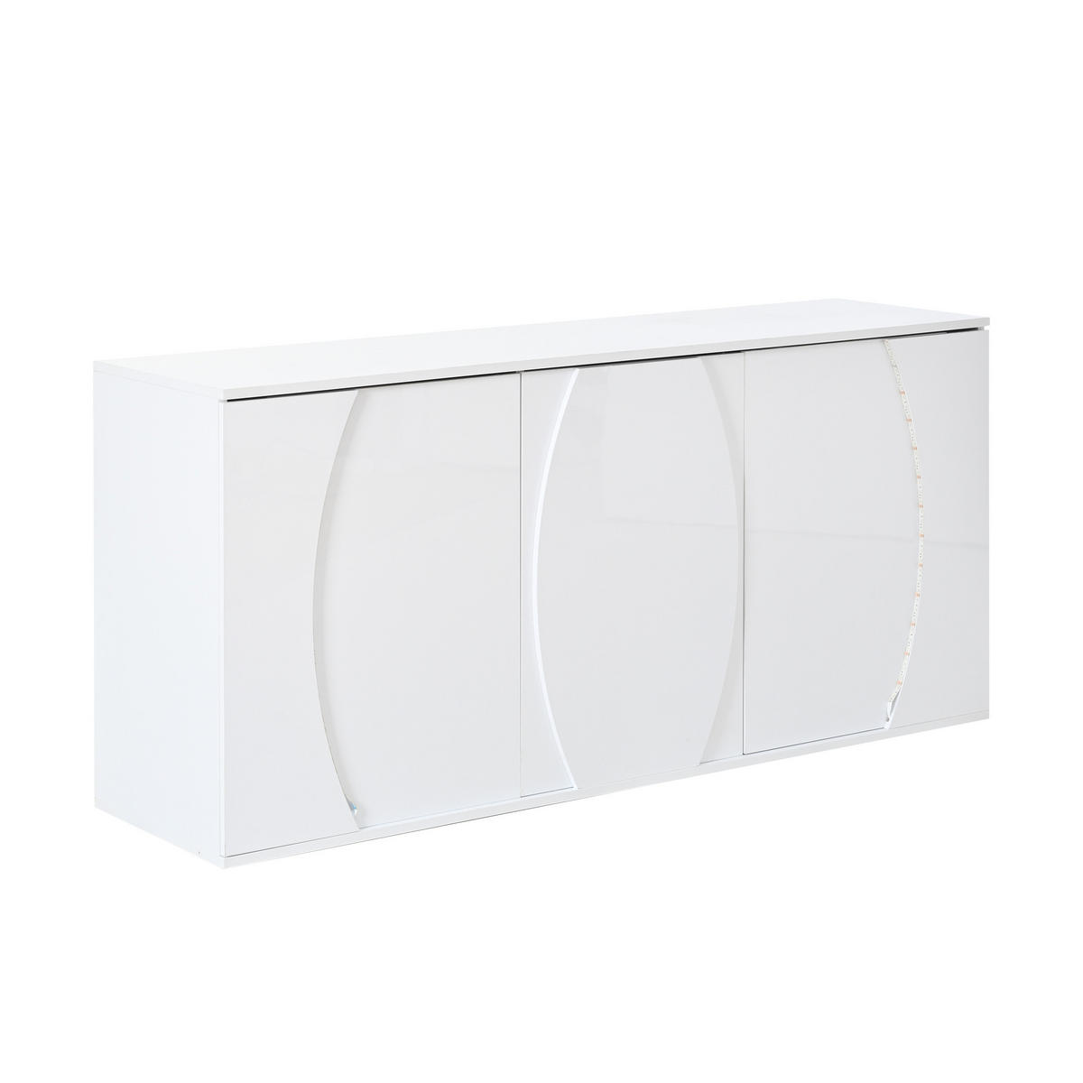SIDEBOARD aus Spanplatte 150x40x70 cm Weiß mit LED-Beleuchtung, 3 Türen und verstellbaren Einlegeböden - Weiß, Holzwerkstoff (150/70/40cm) - Modfu