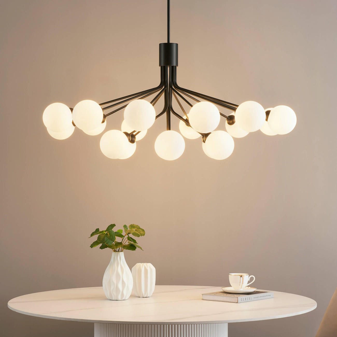KRONLEUCHTER Audrey, Schwarz und weiß, 50cm - Weiß, Glas (50/110/50cm) - KOSILUM