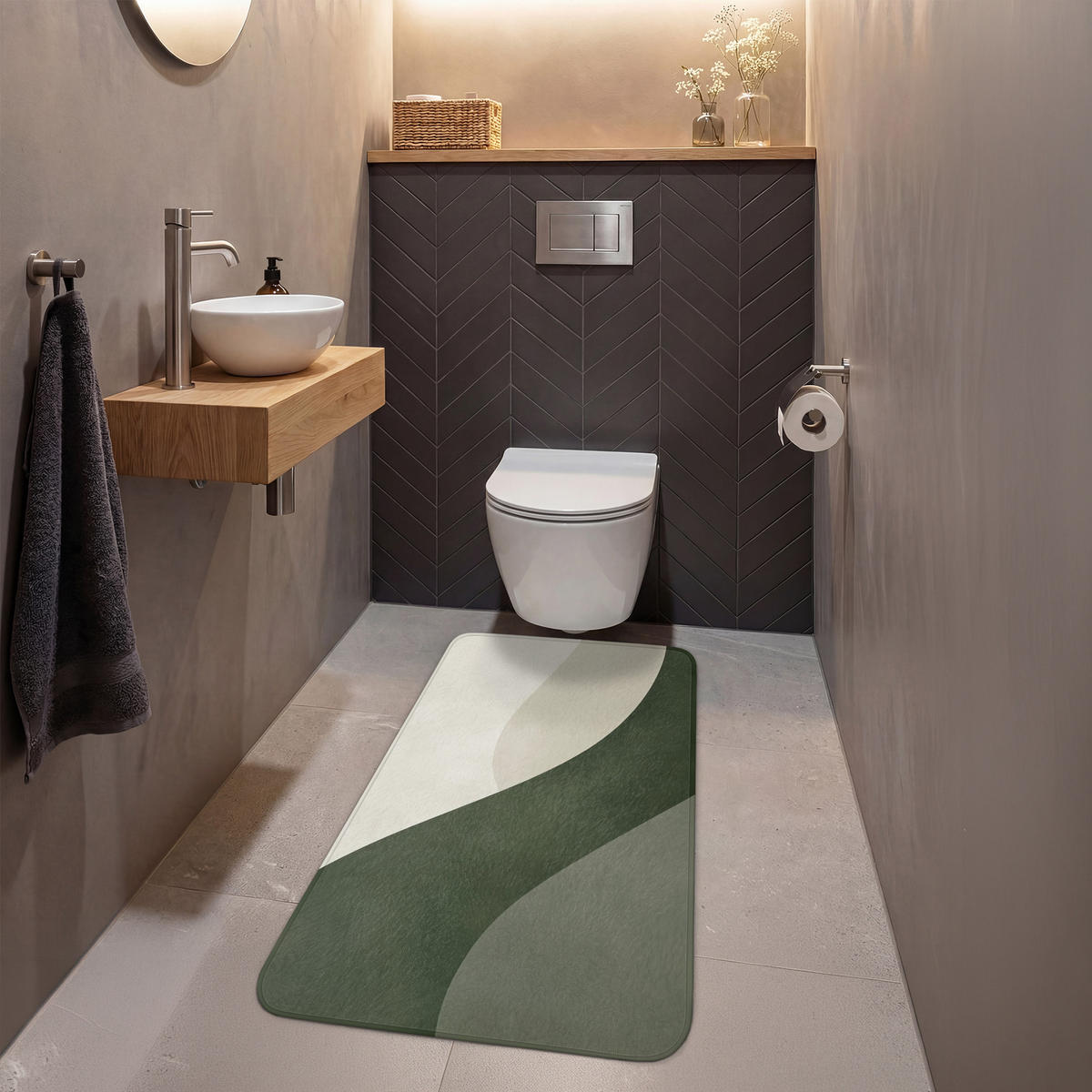 WC-VORLEGER Japandi - Grün - Abstrakt - Modern Toilettenvorleger 60x120 cm - Grün, Kunststoff/Textil (60/120cm) - OnlyWow