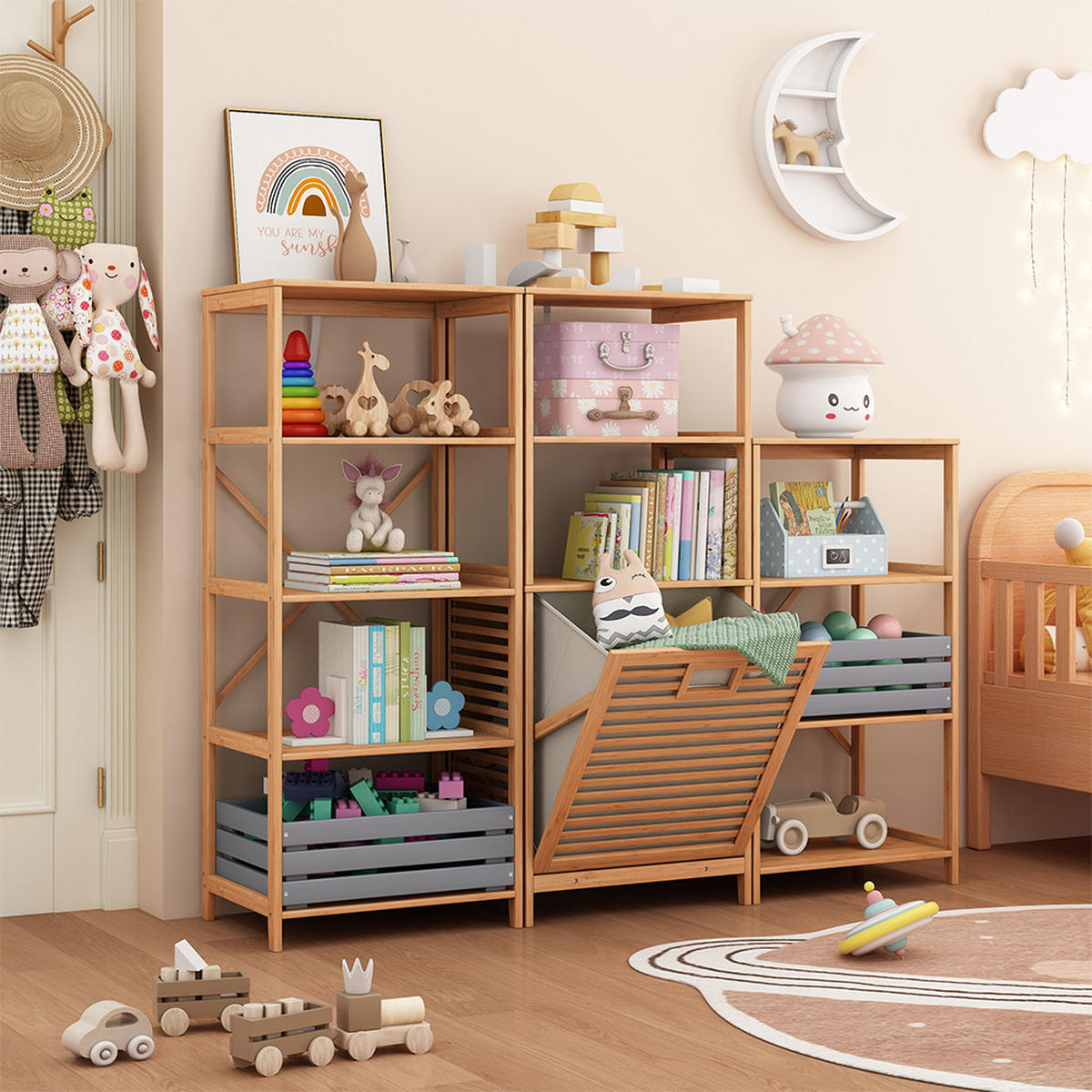 BADSCHRANK Novaro Bambus 48.3 x 114 cm mit Wäschekorb - Grün, Holzwerkstoff (48.3/114/35.5cm) - Vicco