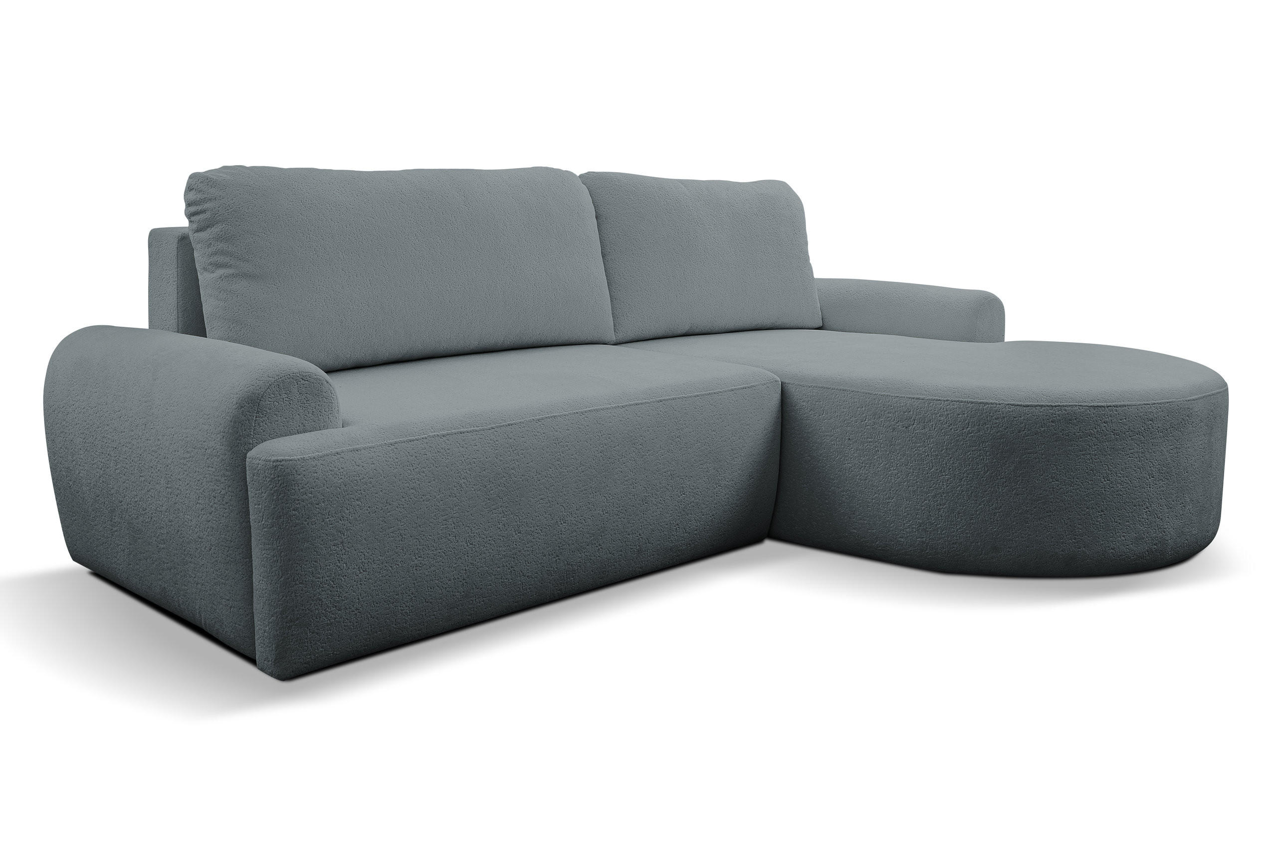 ECKSOFA Dream in L-Form mit Schlaffunktion und Bettkasten, Farbe: Grau, Bouclé-Stoff, Ottomane Rechts - Grau, Textil (260/136cm) - VENASI MÖBEL
