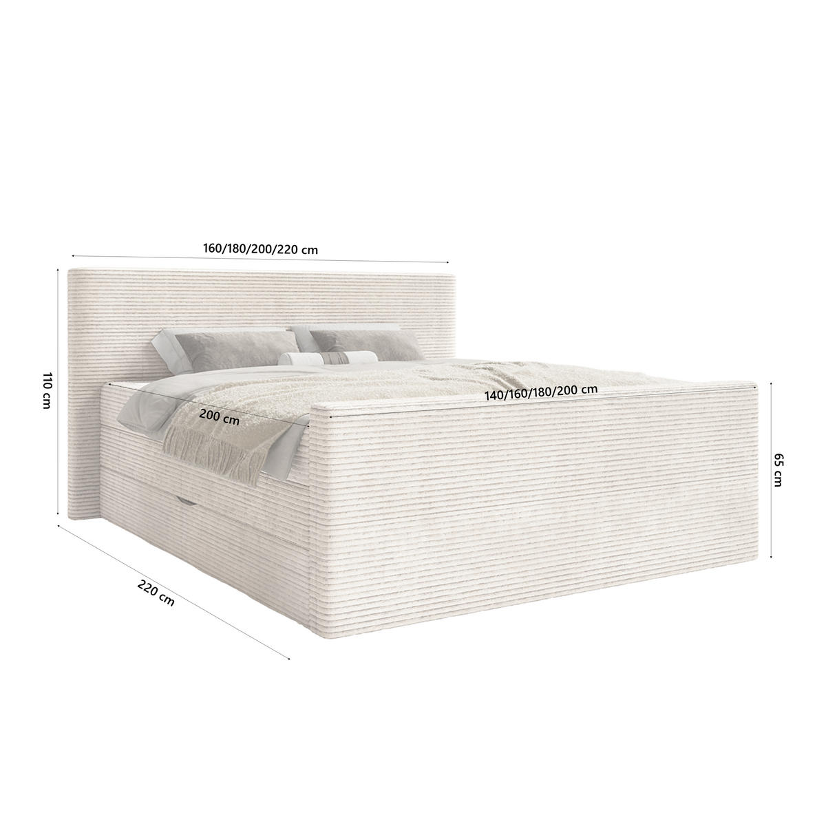 BOXSPRINGBETT Velipoja Cord 160x200 cm, Beige - Beige, Textil (160/200cm) - Fedve