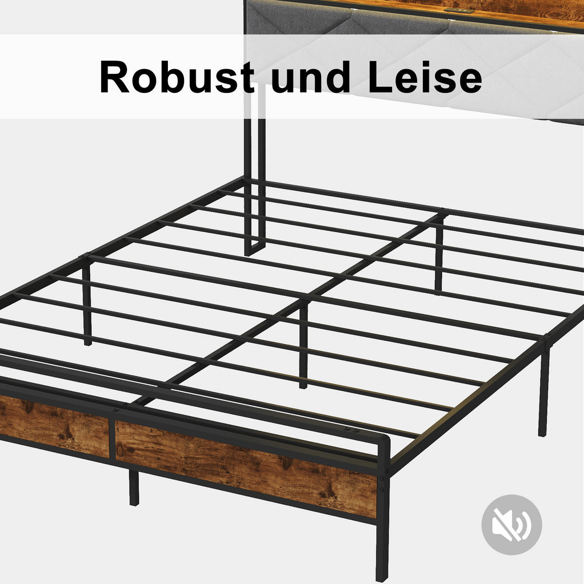 POLSTERBETT 140x200 cm, LED und USB-/Typ-C-Anschlüsse, dunkle Holzmaserung, leinengrau - Grau, Holz (140/200cm) - BRILVERDE