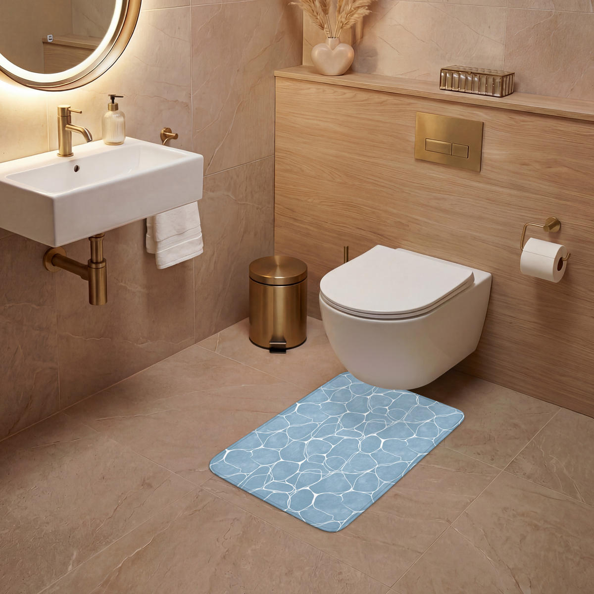 WC PŘEDLOŽKA Organic - vzor - modrá 40x60 cm - světle modrá, textil/plast (40/1cm) - OnlyWow