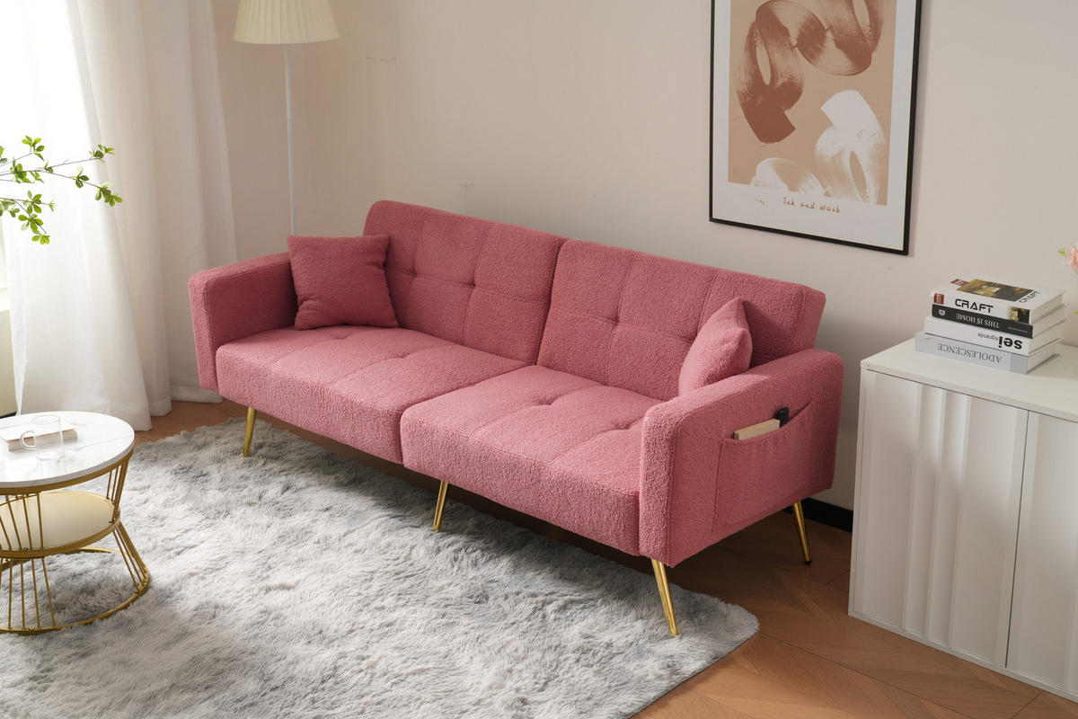 SCHLAFSOFA mit Bettfunktion, Kissen und goldfarbenen Beinen - Rosa, Kunststoff (175/72/64cm)