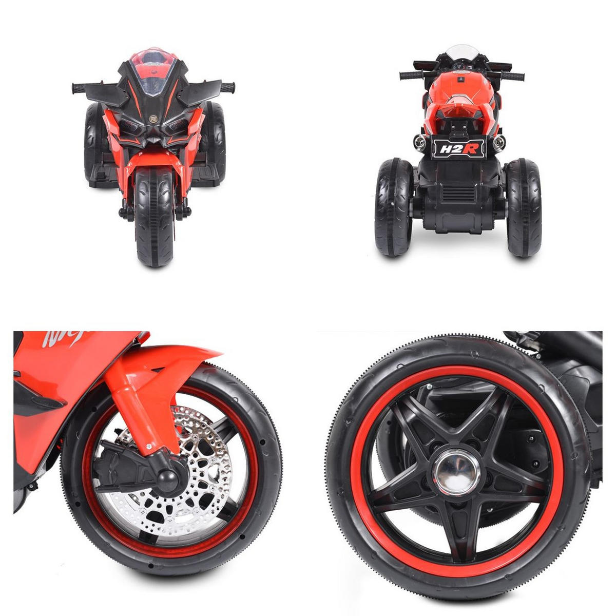 ELEKTROMOTORRAD Ninja rot drei Kunststoffräder, LED-Beleuchtung, Mp3 - Rot, Kunststoff (105/33/53cm) - Moni