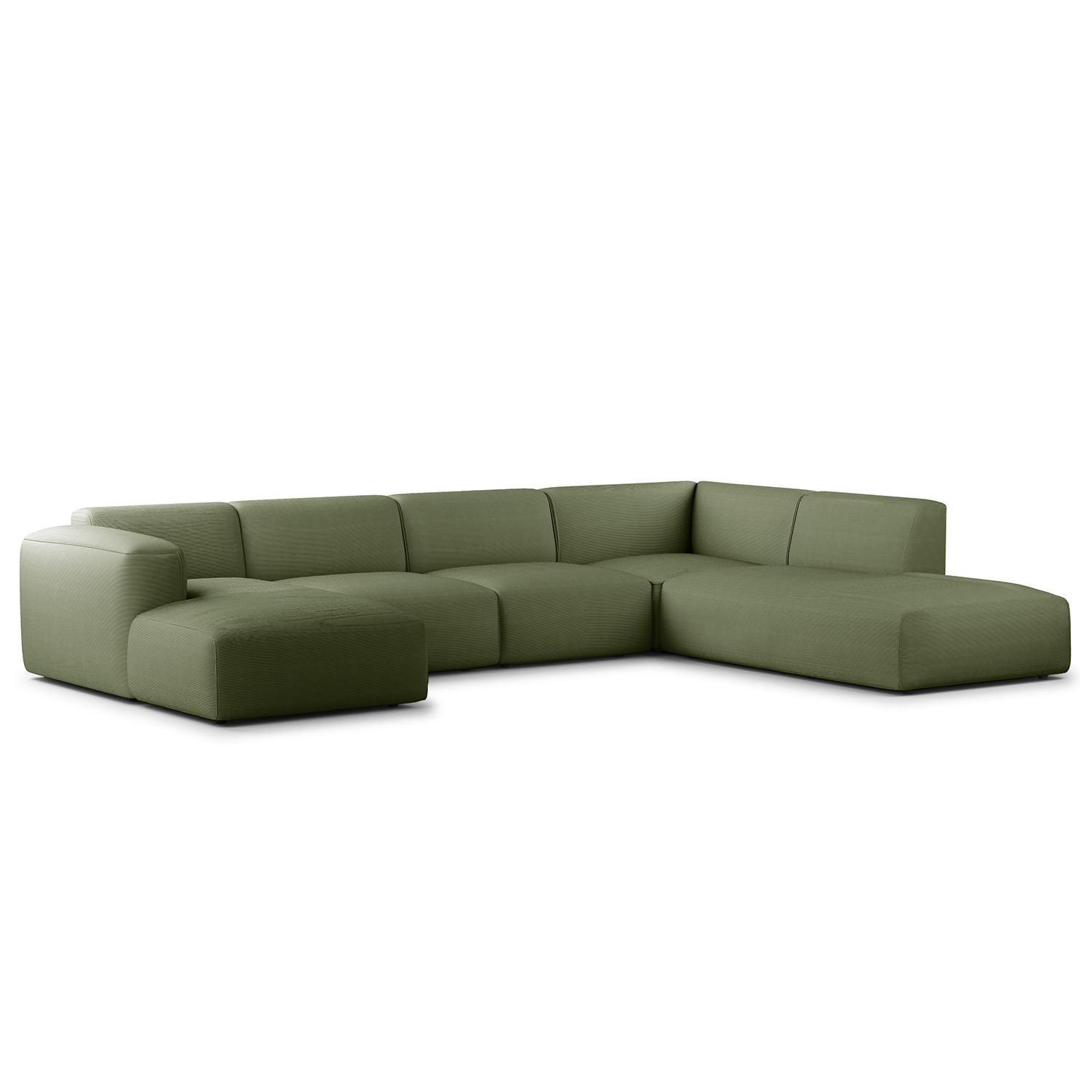 WOHNLANDSCHAFT mit Longchair - Dunkelgrün/Schwarz, Kunststoff/Textil (325/71/235cm) - home24