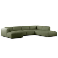 WOHNLANDSCHAFT mit Longchair - Dunkelgrün/Schwarz, Kunststoff/Textil (325/71/235cm) - home24