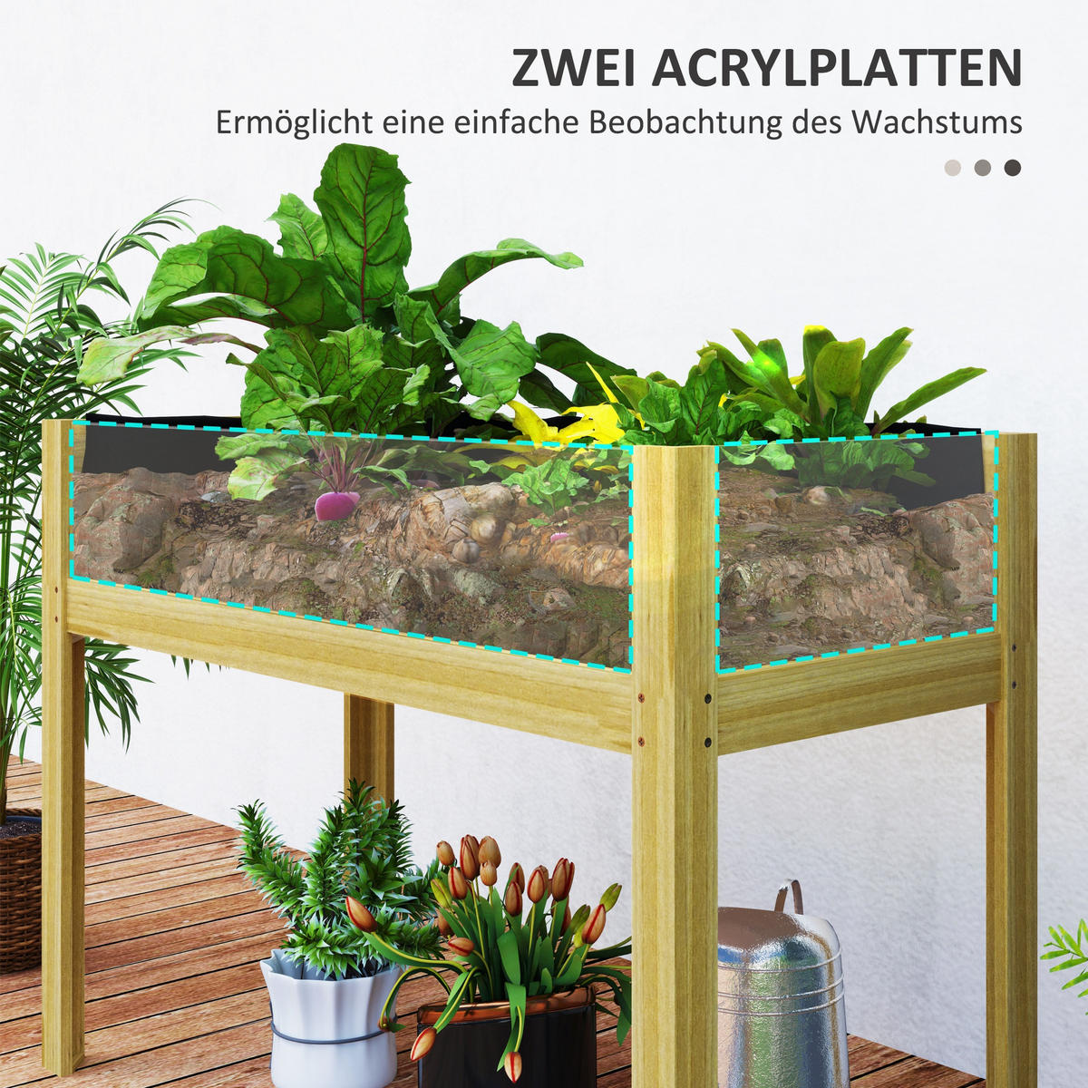 HOCHBEET mit Acrylplatten - Naturfarben, Holz (50/80/110cm) - Outsunny