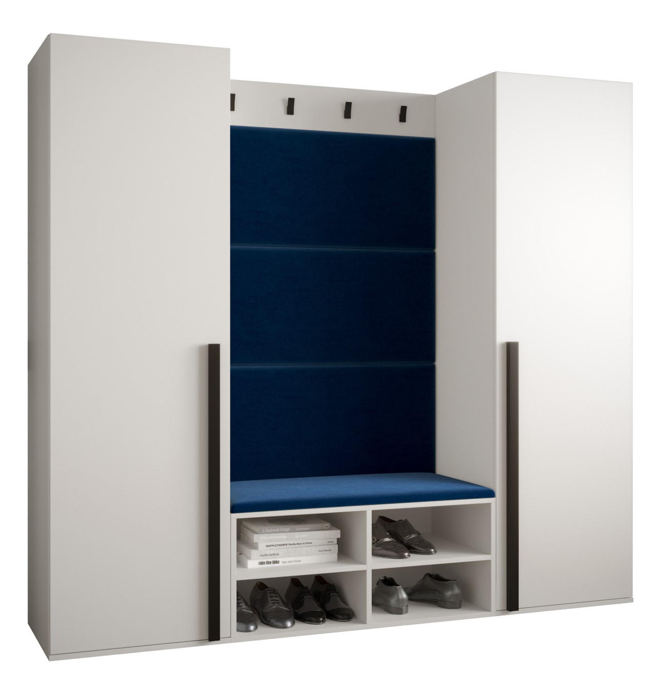 Möbel Kryspol Garderoben-Set Weiß, Dunkelblau 184x184x42 cm