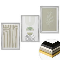 WANDBILDER 3er Set - 40x60 cm Silberner Rahmen - Geometrische Pflanzenmuster - Silberfarben, Kunststoff (40/60cm) - ArtPrintCave