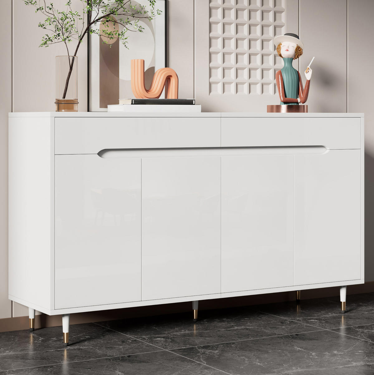 SCHUHSCHRANK 140/39/84 cm weiß-gold aus Spanplatte mit 2 Schubladen - Weiß, Holzwerkstoff (140/84/39cm) - OKWISH
