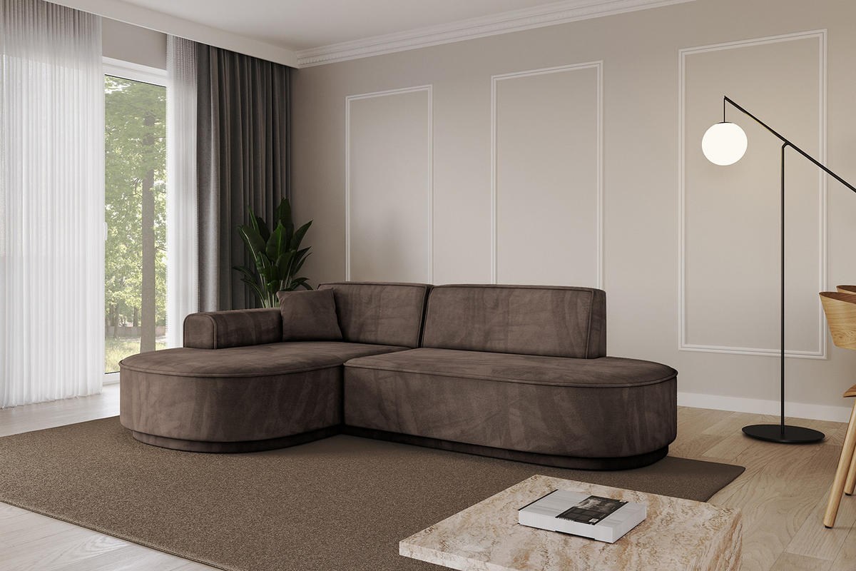 ECKSOFA Ottomane Links MARI-L1-v3 - 243x171x83 cm Braun Velours - Schwarz/Braun, Holzwerkstoff/Kunststoff (243/171cm) - ALTDECOR