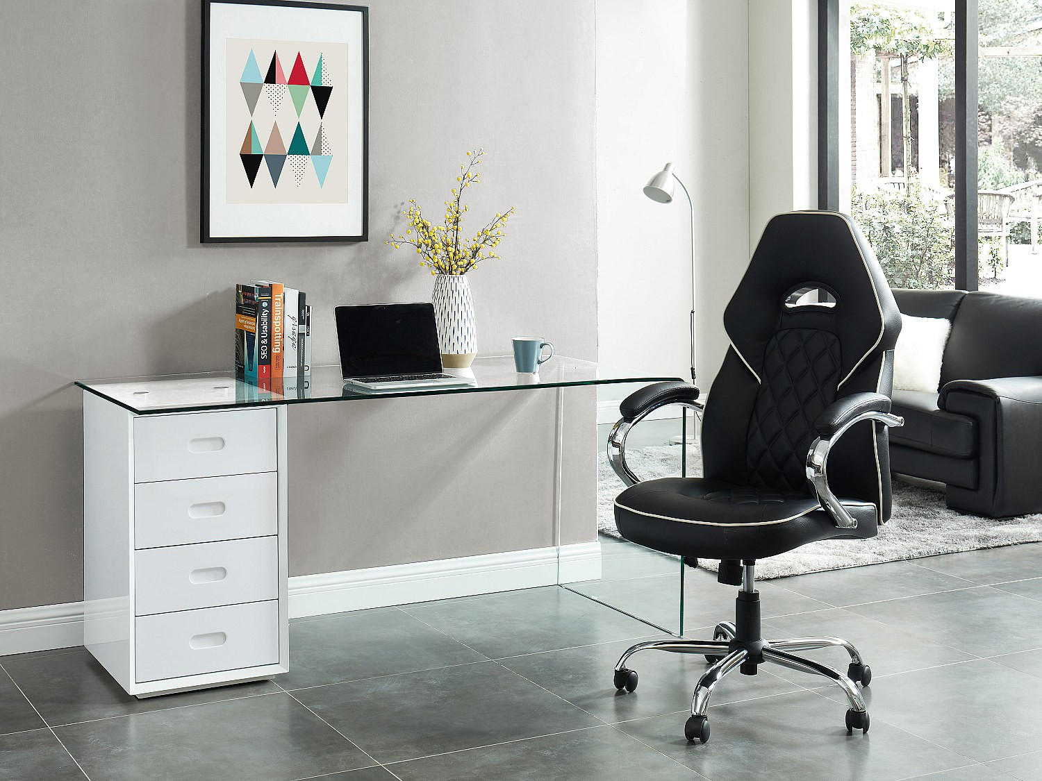 Thumbnail - Vente-Unique Schreibtisch, Transparent, Glas, 4 Schubladen, Rechteckig, 160x75x70 cm, Arbeitszimmer, Schreibtische, Büro...