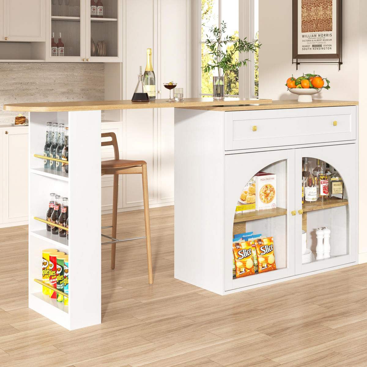 KÜCHENINSEL aus MDF 138-204x39x104 cm in Weiß mit 360° Drehfunktion - Weiß, Holzwerkstoff (204/104/39cm) - Modfu