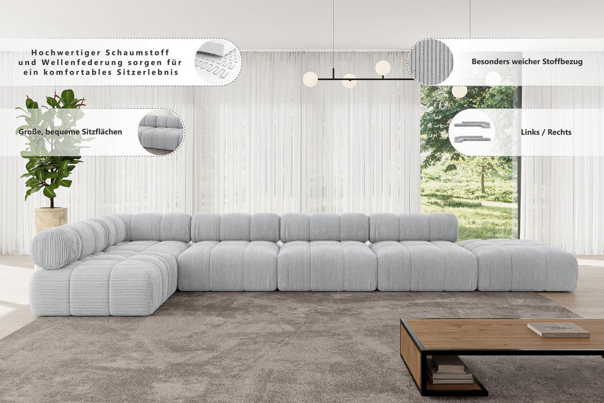 ECKSOFA modulares Sofa Favio-L3 - 475x190x70 cm Beige Bouclé - Beige, Holzwerkstoff/Textil (475/190cm) - ALTDECOR