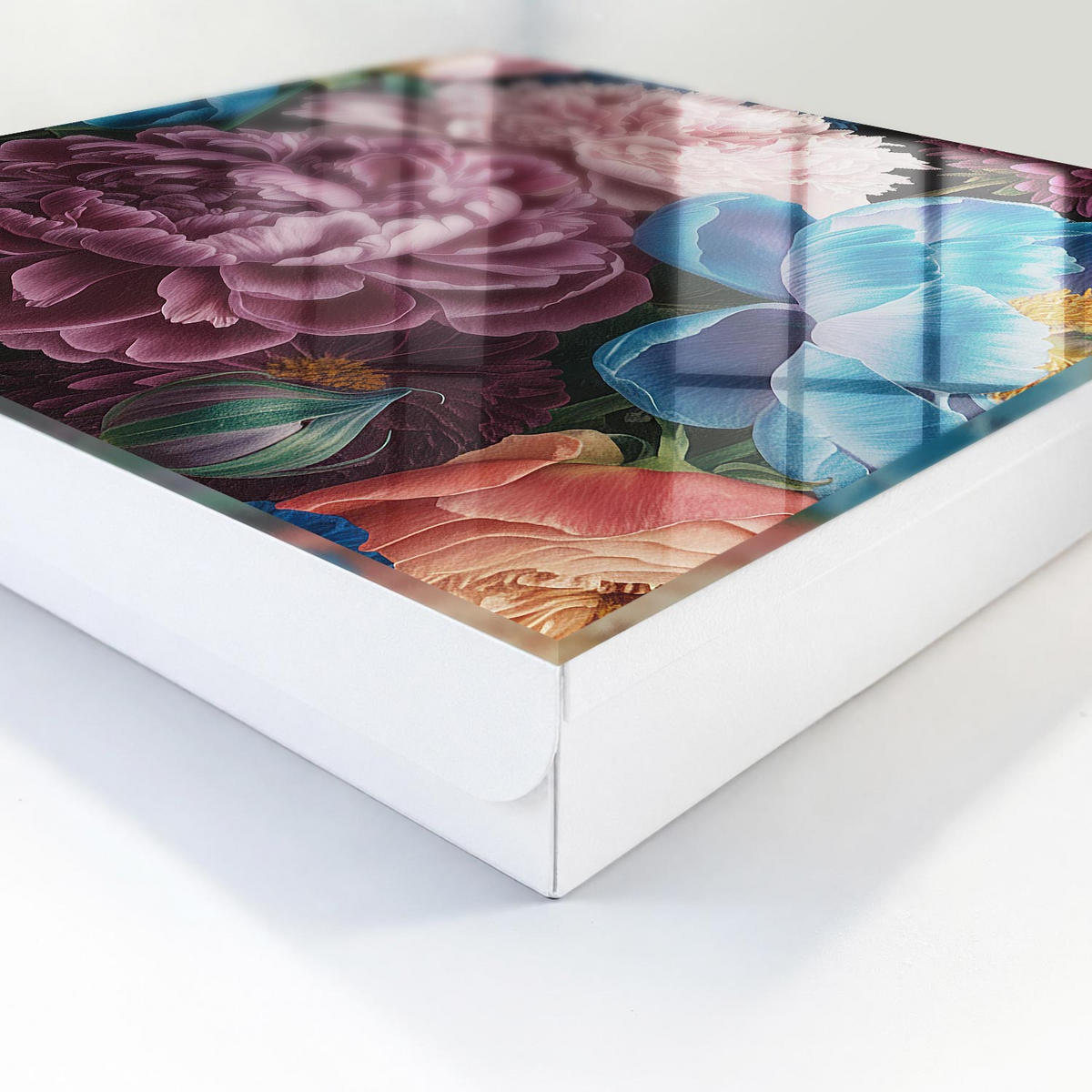 SCHLÜSSELBOX Weiß 30x30 cm – Türöffnung nach rechts - Bunte Blumen - Pink, Metall (30/30/5cm) - TULUP