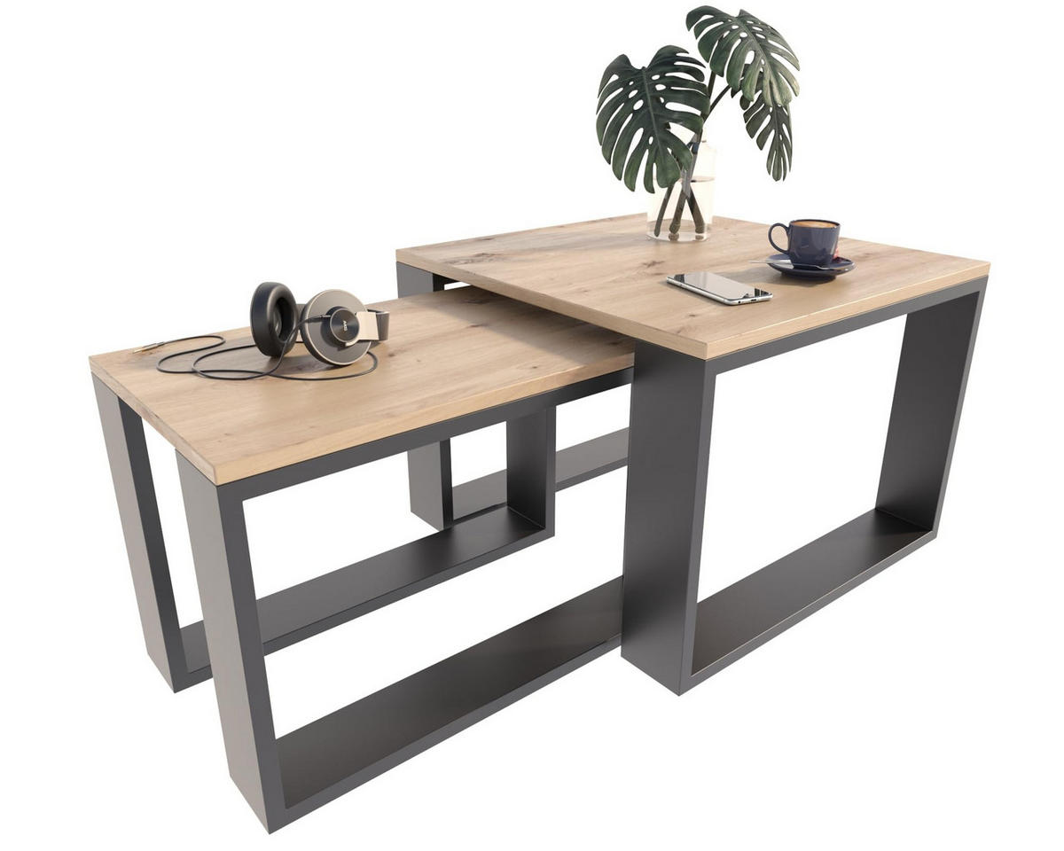 SATZTISCH im Industrie-Stil Artisan Eiche 2er-Set - Eiche Artisan, Holzwerkstoff (59.6/60/43.3cm) - Matkam Möbel