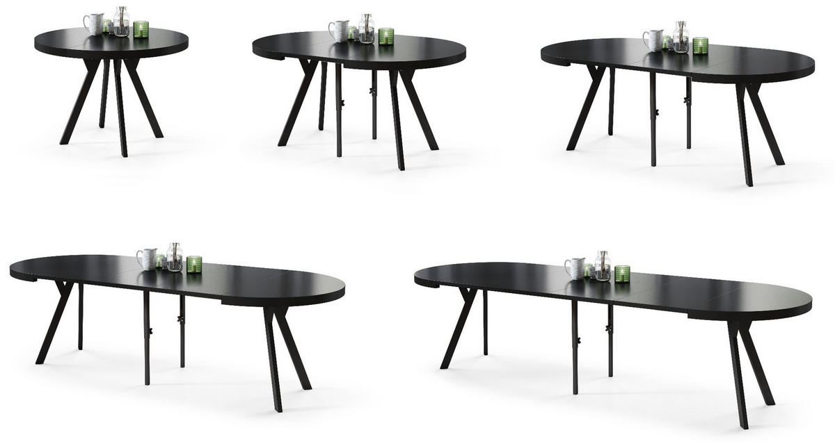 ESSTISCH rund Schwarz matt ausziehbar - Schwarz, Holzwerkstoff (110/110/77cm) - designimpex