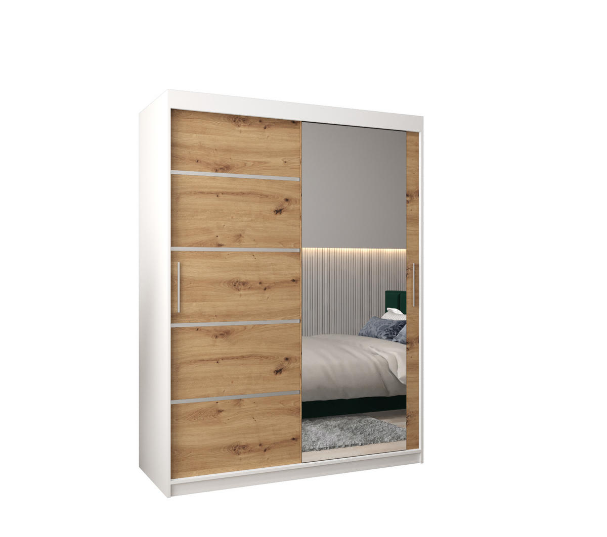 SCHWEBETÜRENSCHRANK 200/150/62 2-türig - Silberfarben/Eiche Artisan, Holz/Kunststoff (150/200/62cm) - Abiks Möbel