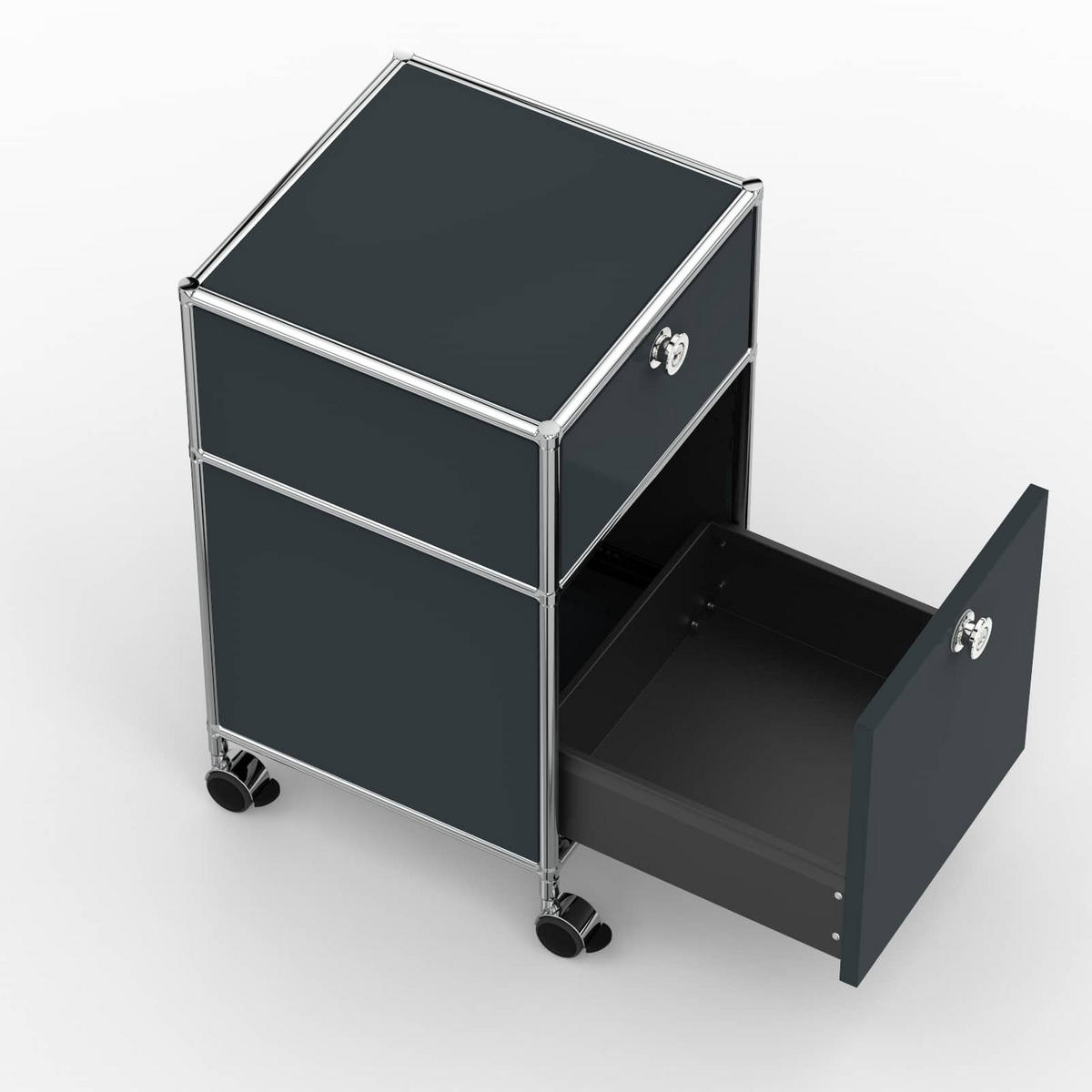 BÜRO-ROLLCONTAINER, Metall, 40 cm, 1 Schublade + 1 hohe Schublade, Anthrazitgrau - Chromfarben/Silberfarben, Metall (40/68.2/39.7cm) - Versee