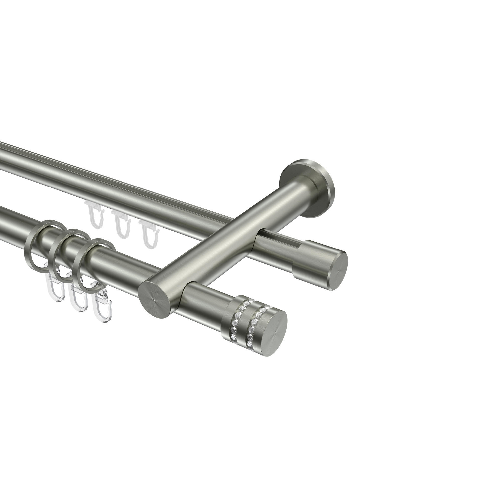RUNDROHR-INNENLAUF-GARDINENSTANGEN-SET Platon Estana 260 cm (geteilt in 2 x 130 cm), 2-läufig, 20 mm Ø Edelstahl-Optik - Edelstahlfarben, Metall (260cm) - INTERDECO
