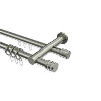 RUNDROHR-INNENLAUF-GARDINENSTANGEN-SET Platon Estana 480 cm (geteilt in 3 x 160 cm), 2-läufig, 20 mm Ø Edelstahl-Optik - Edelstahlfarben, Metall (480cm) - INTERDECO