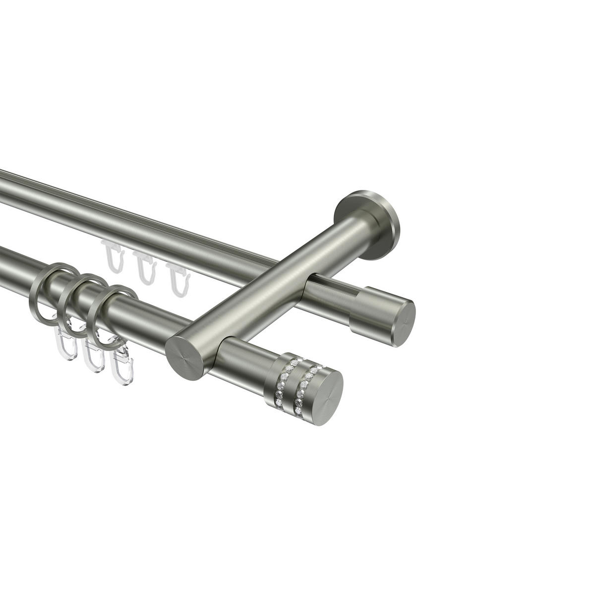 RUNDROHR-INNENLAUF-GARDINENSTANGEN-SET Platon Estana 480 cm (geteilt in 3 x 160 cm), 2-läufig, 20 mm Ø Edelstahl-Optik - Edelstahlfarben, Metall (480cm) - INTERDECO