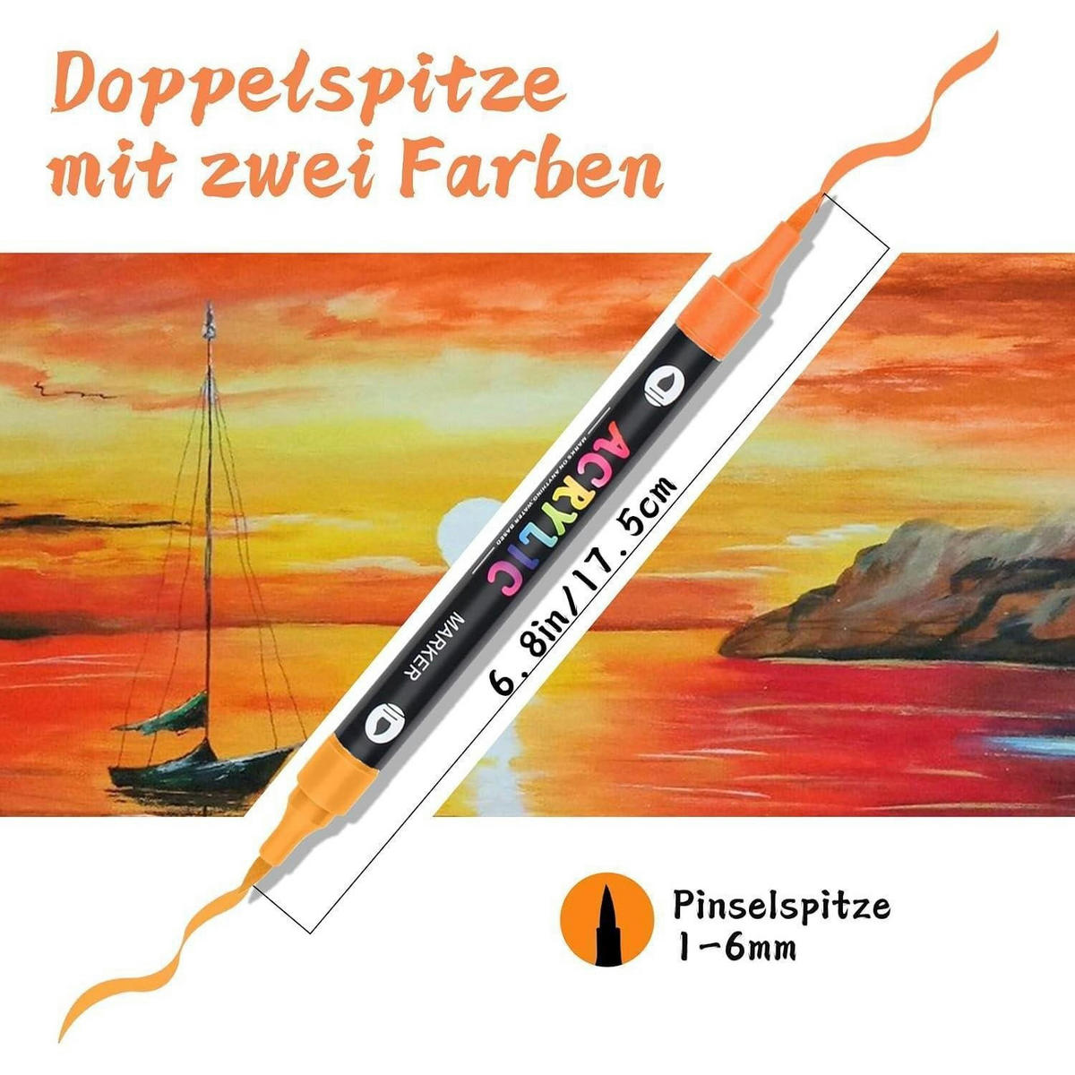 ACRYLSTIFTE 12er Set 24 Farben Doppelspitze Wasserfest - Multicolor, Kunststoff (1/1/17.5cm)